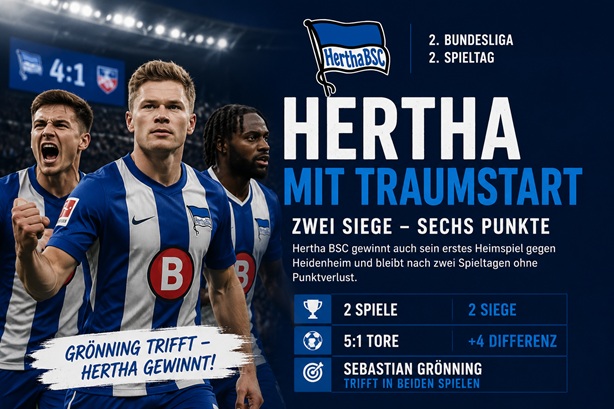 Hertha mit Traumstart Zwei Siege, Grönning trifft erneut