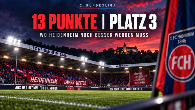1. FC Heidenheim auf Platz drei der 2. Bundesliga mit 13 Punkten in der Voith-Arena