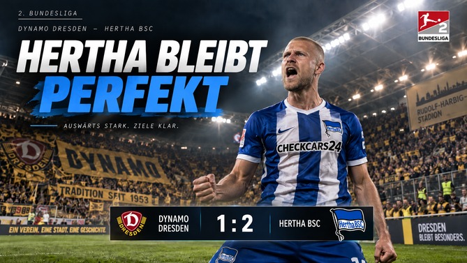Hertha BSC gewinnt 2:1 bei Dynamo Dresden und bleibt nach sechs Spieltagen weiter ohne Punktverlust