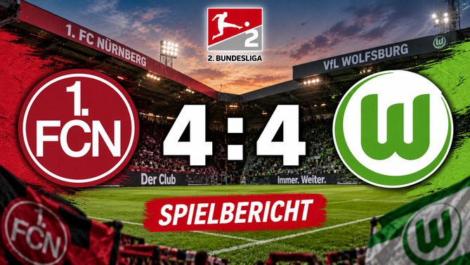 1. FC Nürnberg gegen VfL Wolfsburg 4:4 im Spielbericht der 2. Bundesliga